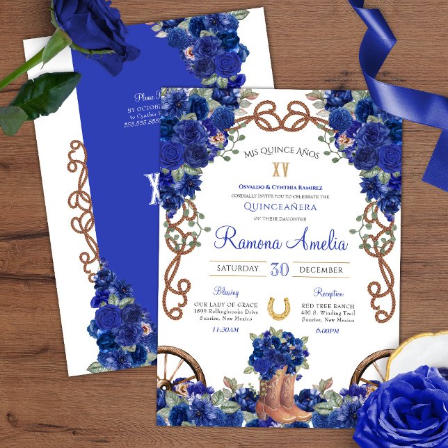 Invitación Blue Rustic Charro Cowboy Boots Quince (Subido por el creador)