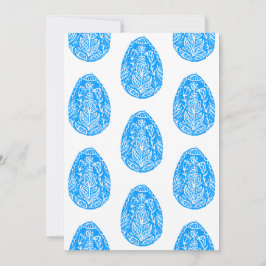 Invitación Blue Rustic Floral Easter Linocut