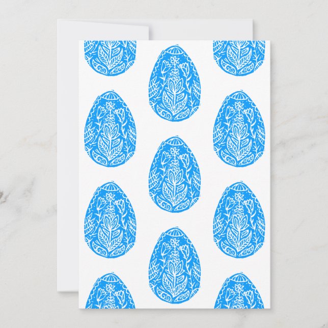 Invitación Blue Rustic Floral Easter Linocut (Anverso)