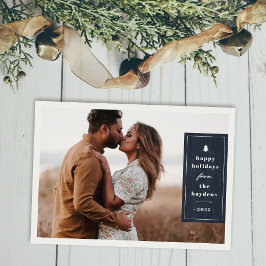 Invitación Blue Rustic Tree Woodgrain Christmas Photo Card