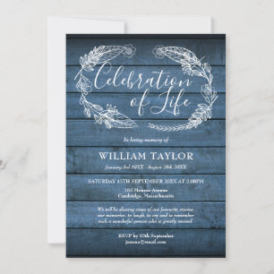 Invitación Blue Rustic Wood Celebration of Life Funeral