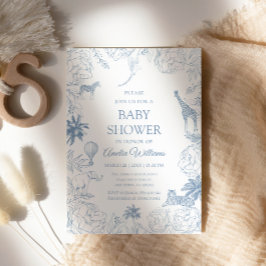 Invitación Blue Safari Animals Elegant Jungle Baby Shower