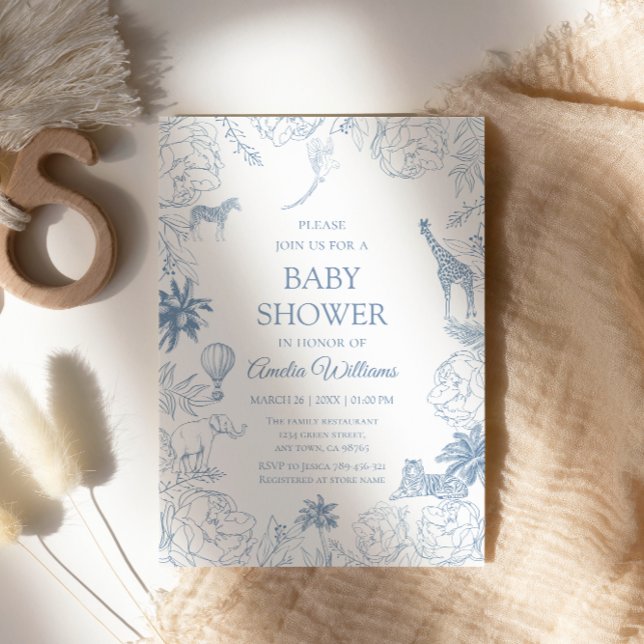 Invitación Blue Safari Animals Elegant Jungle Baby Shower (Subido por el creador)