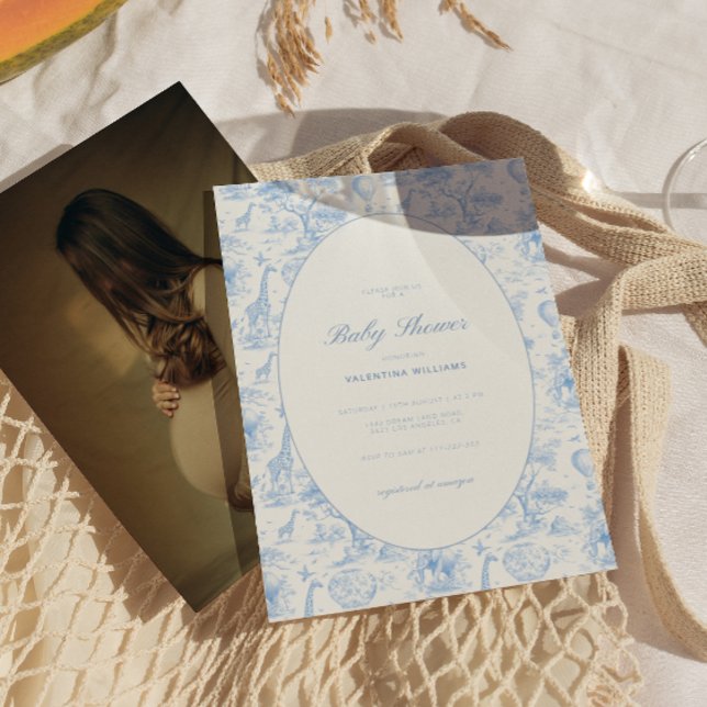 Invitación Blue Safari Toile De Jouy Boy Baby Shower  (Subido por el creador)