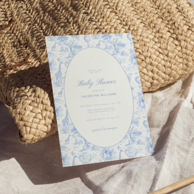 Invitación Blue Safari Toile De Jouy Boy Baby Shower  (Subido por el creador)
