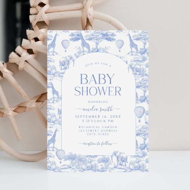 Invitación Blue Safari Toile De Jouy Boy Baby Shower (Subido por el creador)