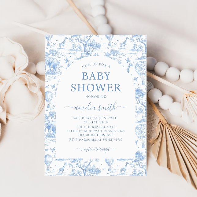 Invitación Blue Safari Toile De Jouy Boy Baby Shower (Subido por el creador)