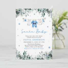 Invitación Blue Santa Baby Navidades Clothesline Baby Shower