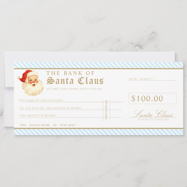 Invitación Blue Santa Cheque Gift Voucher Card (Anverso)