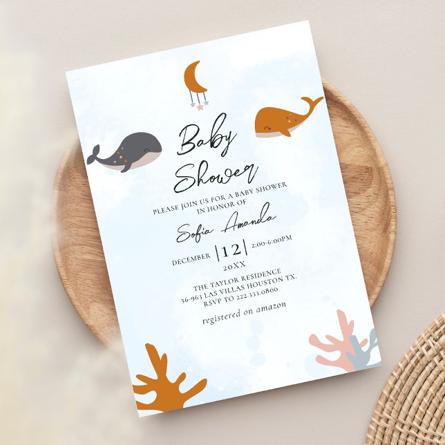 Invitación Blue Sea Boho Cute Whale Baby Shower (Subido por el creador)