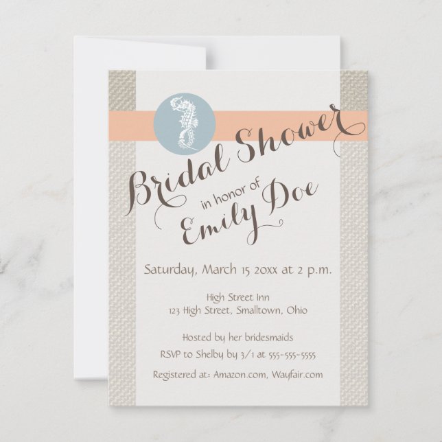 Invitación Blue Seahorse Blue Classic Nautical Elegant (Anverso)