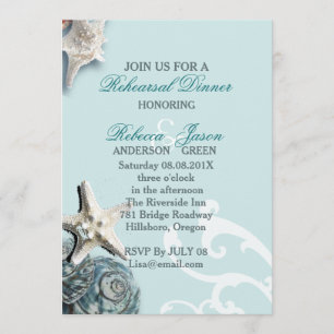 Invitación BLue Seashells Beach Ensayo de boda