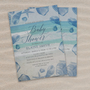 Invitación Blue Seashells Ocean Sea Beach Baby Shower