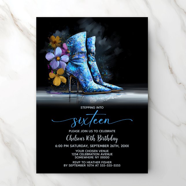 Invitación Blue Sequin Boots 16th Birthday Party (Subido por el creador)