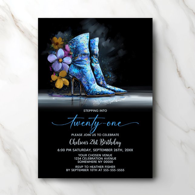 Invitación Blue Sequin Boots 21st Birthday Party (Subido por el creador)
