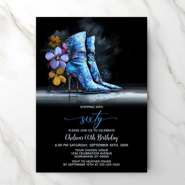 Invitación Blue Sequin Boots 60th Birthday Party (Subido por el creador)