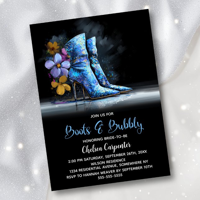 Invitación Blue Sequin Boots and Bubbly Bridal Shower (Subido por el creador)