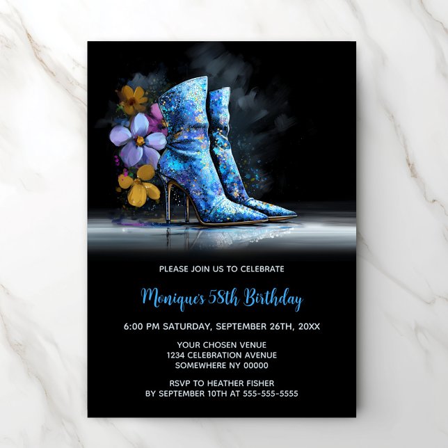 Invitación Blue Sequin Boots Any Age Birthday Party (Subido por el creador)