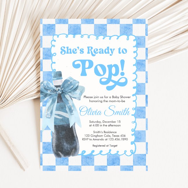 Invitación Blue She's Ready to Pop Baby Shower Invitation (Ready to Pop Cola Baby Shower Invitation)