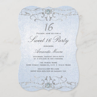 Invitación Blue Shimmer Diamond Damask Sweet 16