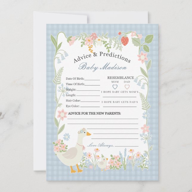 Invitación Blue Silly Goose Floral Gingham Advance para el be (Anverso)