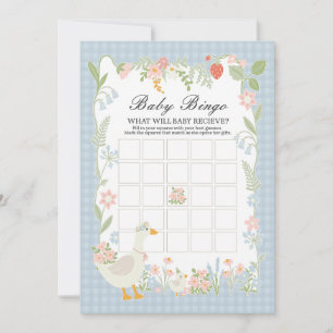 Invitación Blue Silly Goose Floral Gingham Baby Bingo