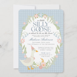 Invitación Blue Silly Goose Floral Gingham Baby Shower