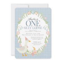 Blue Silly Goose Floral Gingham Primer Cumpleaños