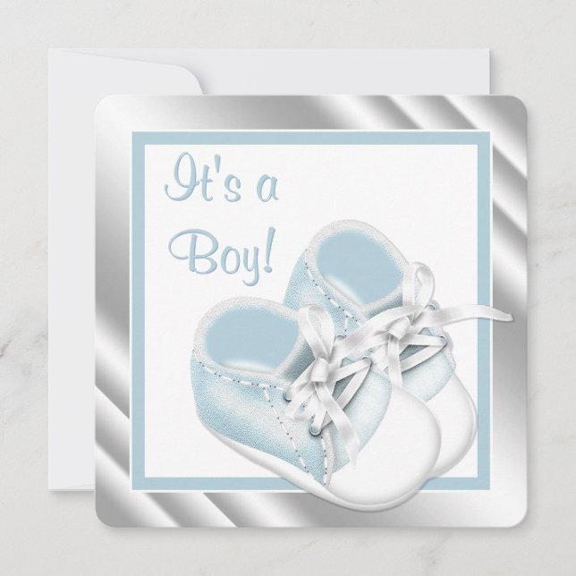 Invitación Blue Silver Baby Boy Shower (Anverso)