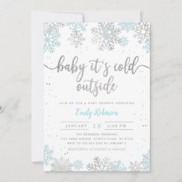 Invitación Blue Silver Baby It's Cold Outside Boy Baby Shower