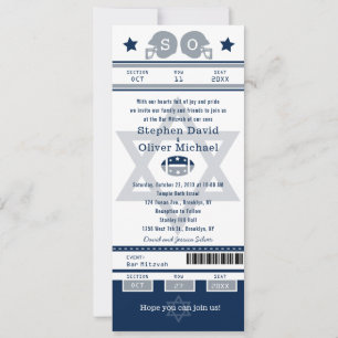 Invitación Blue Silver Bar Mitzvah para el Ticket de los Twin