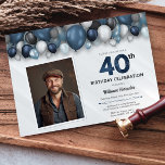 Invitación Blue Silver Black & White 40th Birthday Photo<br><div class="desc">¡Haz una declaración audaz para tu próximo cumpleaños con nuestra suite de invitaciones blancas y negras Blue Silver! Fijar el tono para una celebración elegante e inolvidable con este tema que combina elegancia clásica.</div>