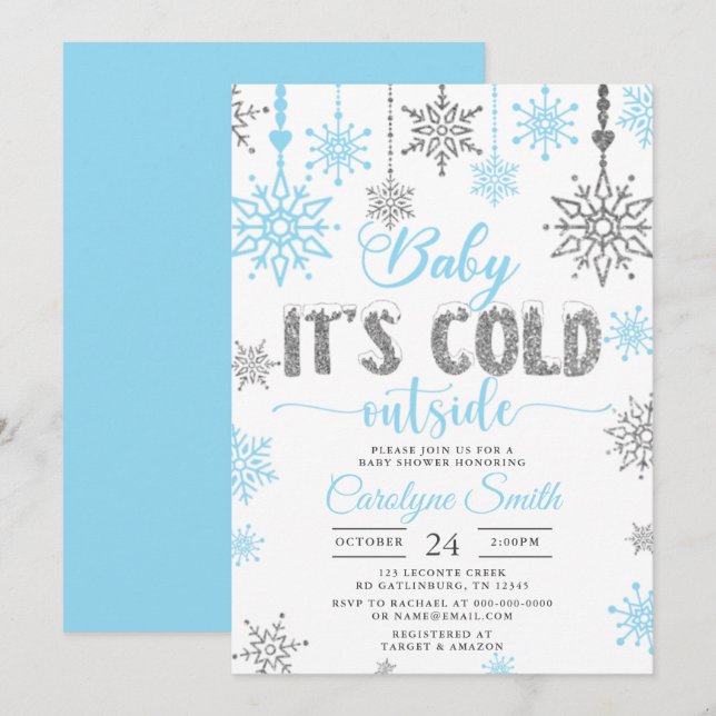 Invitación Blue Silver Boy Baby It Frío Fuera De Baby Shower (Anverso / Reverso)