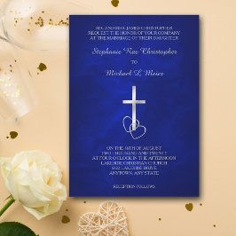 Invitación Blue Silver Christian Cross Wedding Invitation