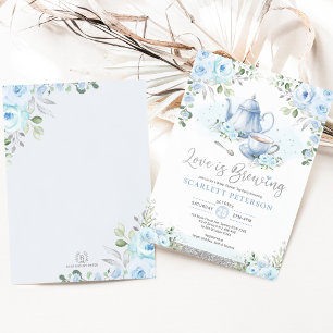 Invitación Blue Silver Love está preparando té de ducha de no