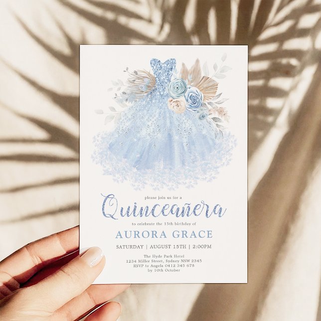 Invitación Blue Silver Quinceañera Dress Mis Quince Años (Subido por el creador)