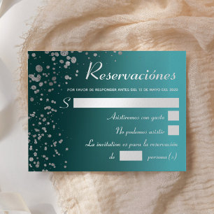 Invitación Blue Silver RSVP, Reserva Española Quinceanera