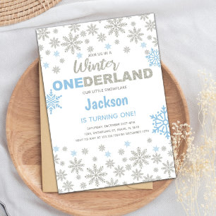 Invitación Blue Silver SnowFlake Winthday Onederland