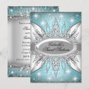 Invitación Blue & Silver Sparkle Diamond Sweet 16