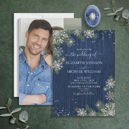 Invitación Blue Silver Wind Wood Plaid Rustic Photo Boda
