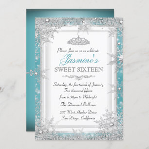 Invitación Blue Silver Winter Wonderland Sweet 16