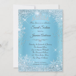 Invitación Blue Silver Winter Wonderland Sweet 16 Tiara
