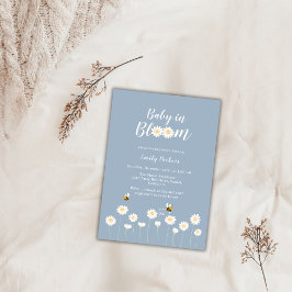 Invitación Blue Simple Boho Daisy Floral Baby En La Ducha De