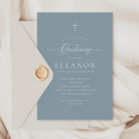 Blue Simple Elegant Cross Calligraphy Christening