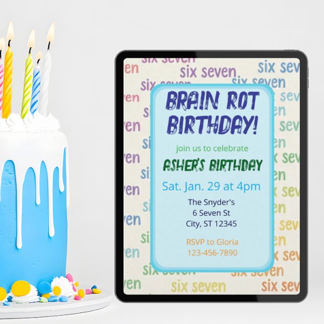 Invitación Blue Six Seven Brain Rot Birthday (Subido por el creador)