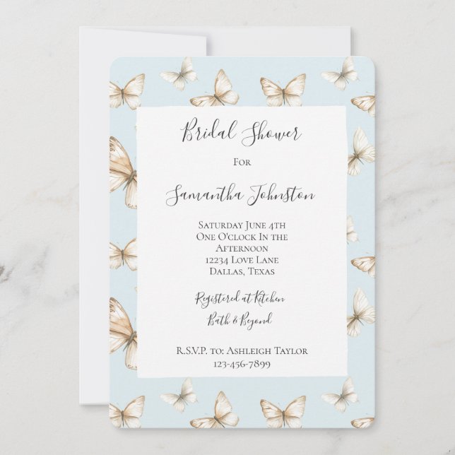Invitación Blue Skies & Butterflies Bridal Shower (Anverso)