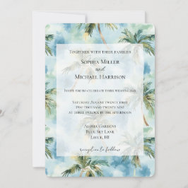 Invitación Blue Skies Tropical Island Palm Trees Wedding