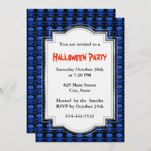 Invitación Blue Skull Y Crossbone Halloween Party