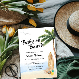 Invitación Blue Sky Baby On Board Beach Surf Baby Shower