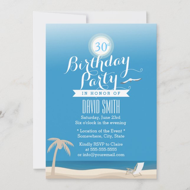 Invitación Blue Sky Beach Tema 30 Fiesta de cumpleaños (Anverso)